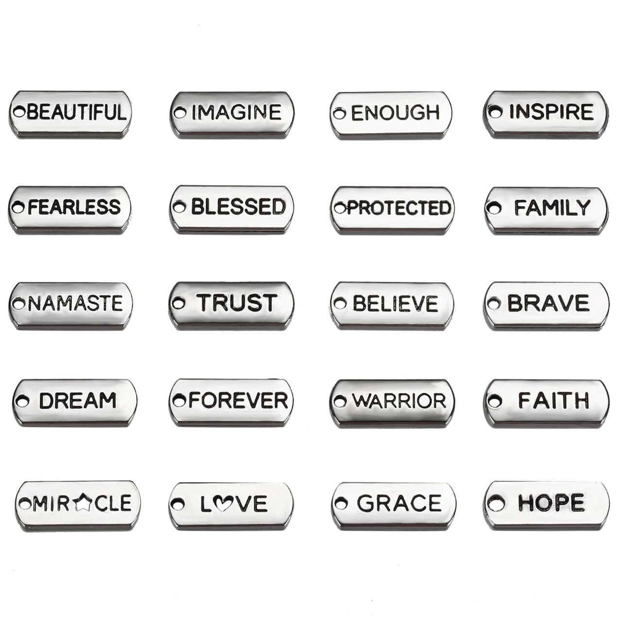 80 Pieces Word Charms Pendants Engraved Motivational Jewelry Making Accessories for DIY Necklaces, Bracelets, Key Chains(Silver)
